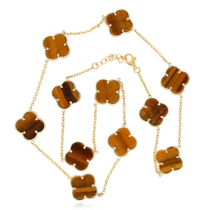 14K Yellow Gold Clover Gemstone Necklace 18" Bezel-Set Pendant