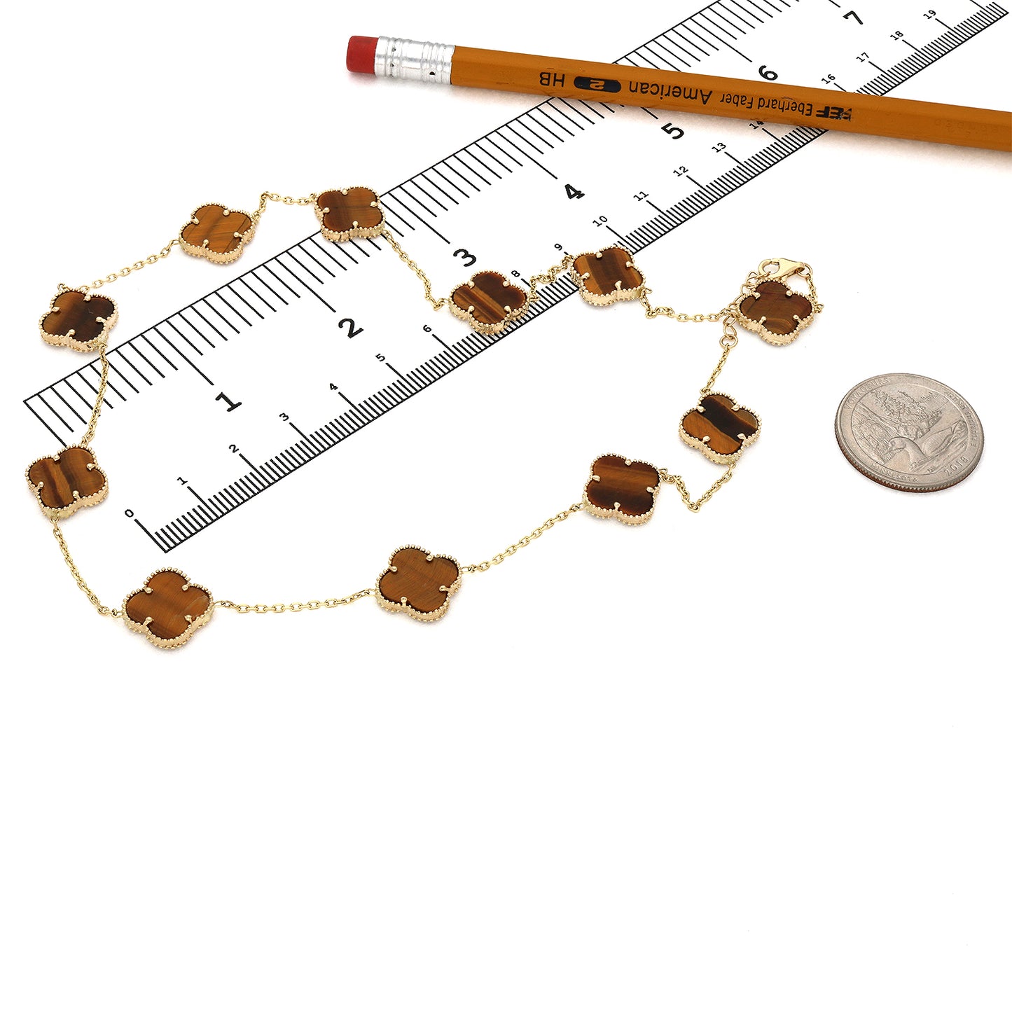 14K Yellow Gold Clover Gemstone Necklace 18" Bezel-Set Pendant