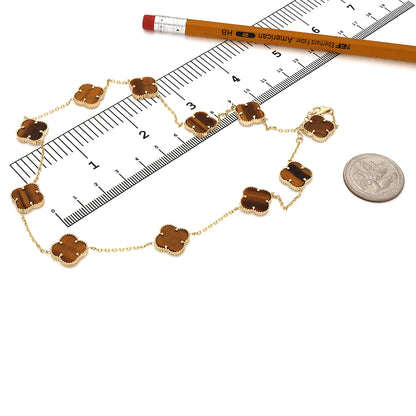 14K Yellow Gold Clover Gemstone Necklace 18" Bezel-Set Pendant