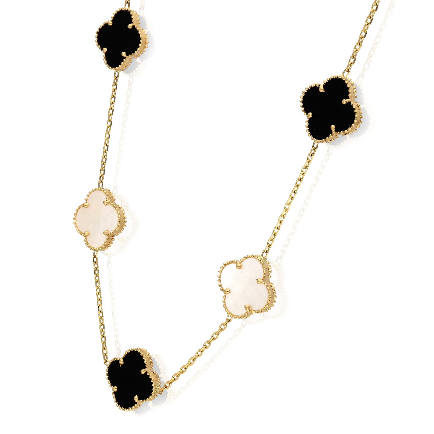 14K Yellow Gold Clover Gemstone Necklace 18" Bezel-Set Pendant