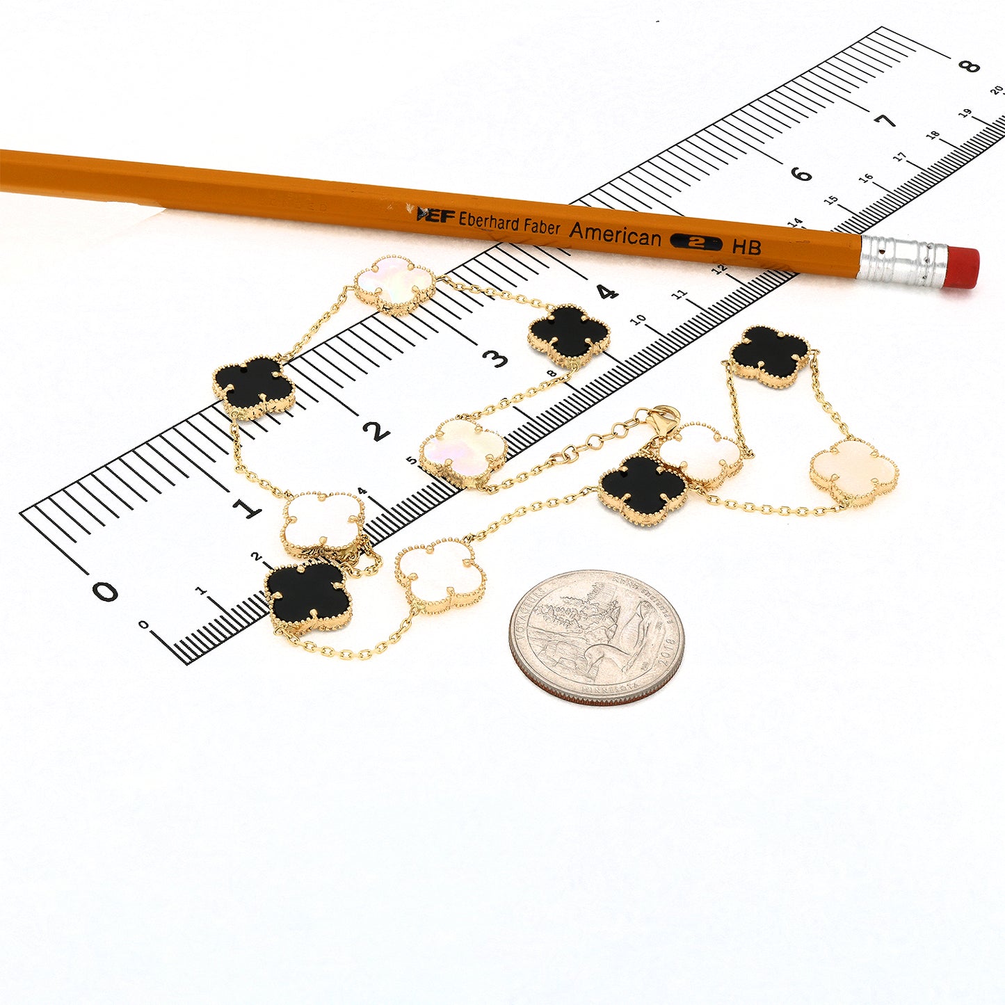 14K Yellow Gold Clover Gemstone Necklace 18" Bezel-Set Pendant