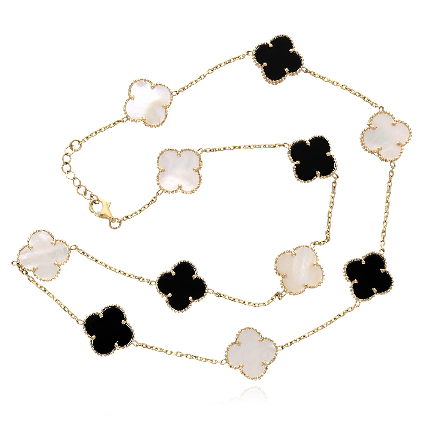 14K Yellow Gold Clover Gemstone Necklace 18" Bezel-Set Pendant