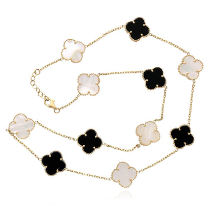 14K Yellow Gold Clover Gemstone Necklace 18" Bezel-Set Pendant