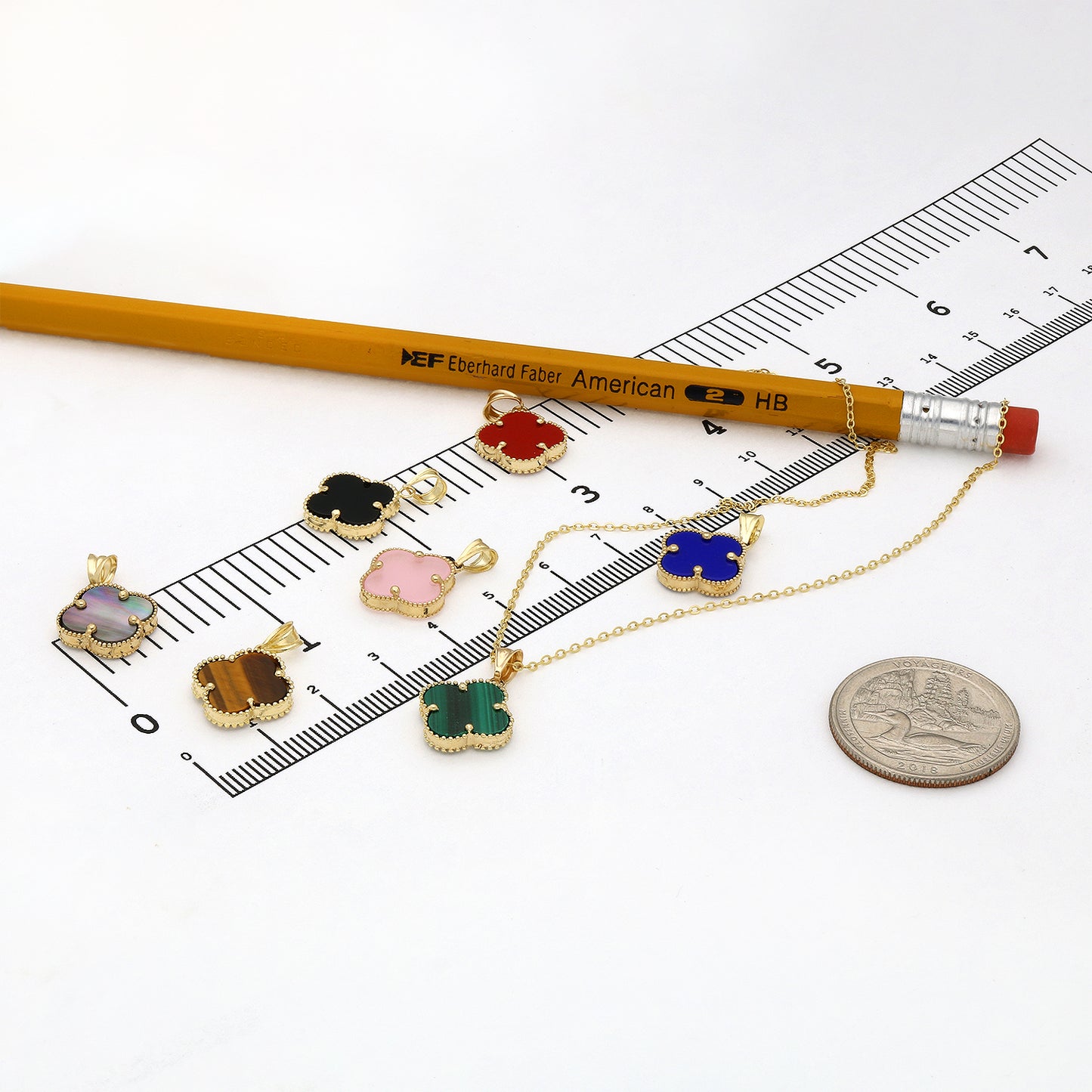 14K Yellow Gold Clover Gemstone Adjustable Necklace 16–18"