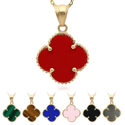 14K Yellow Gold Clover Gemstone Adjustable Necklace 16–18"