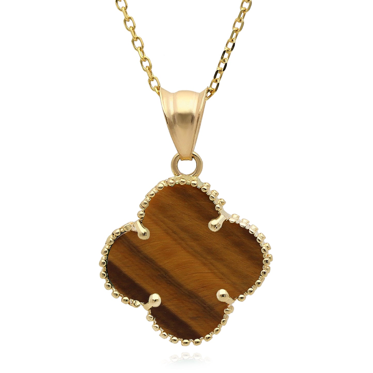 14K Yellow Gold Clover Gemstone Adjustable Necklace 16–18"