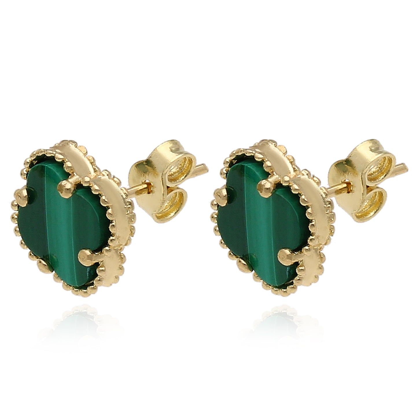 14K Yellow Gold Clover Gemstone Stud Earrings Bezel Set