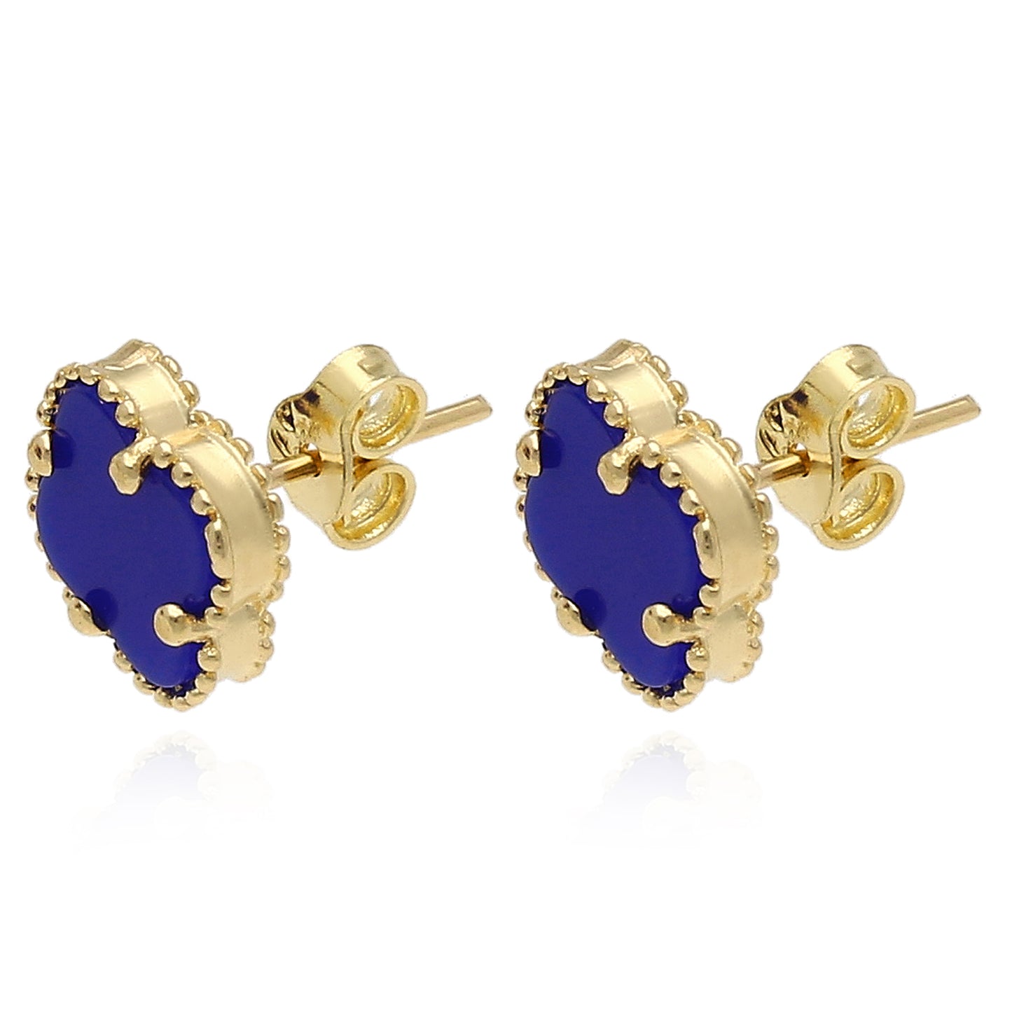 14K Yellow Gold Clover Gemstone Stud Earrings Bezel Set