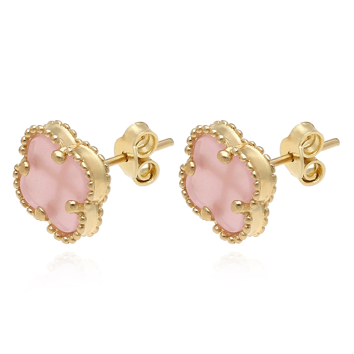 14K Yellow Gold Clover Gemstone Stud Earrings Bezel Set
