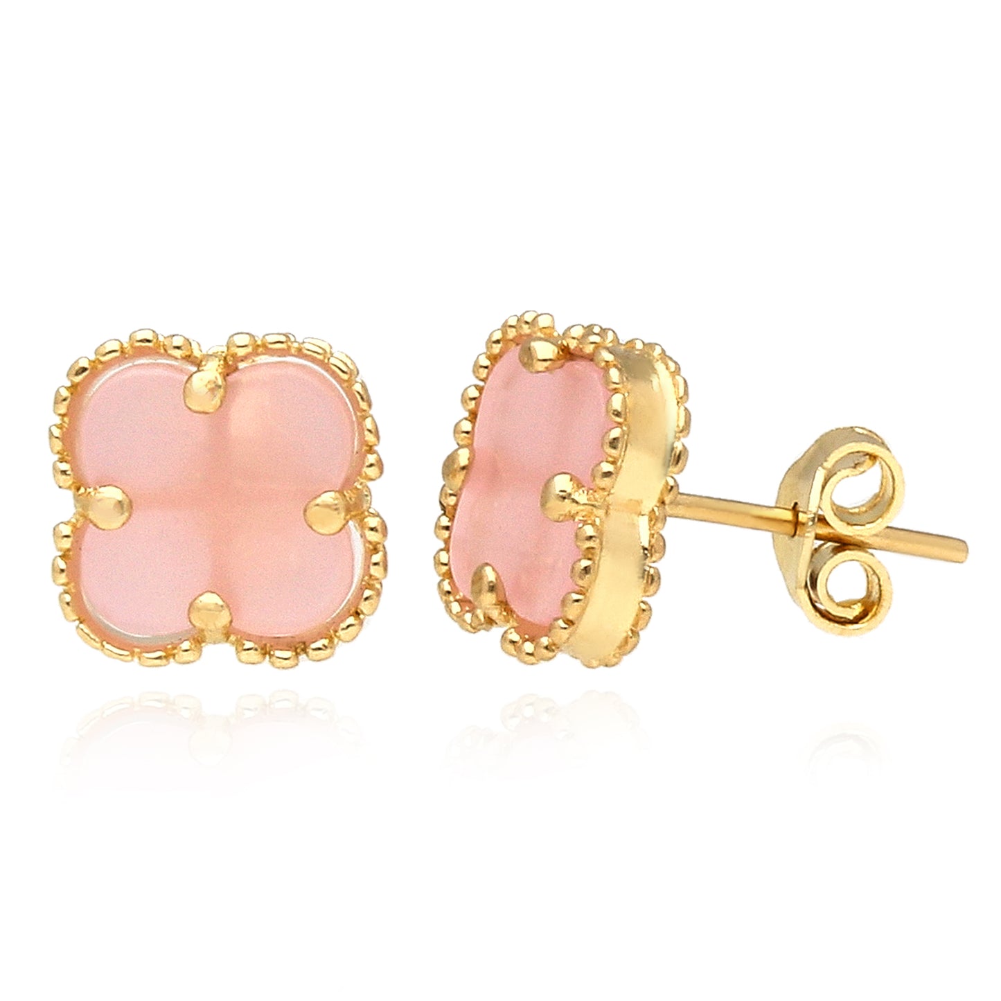 14K Yellow Gold Clover Gemstone Stud Earrings Bezel Set