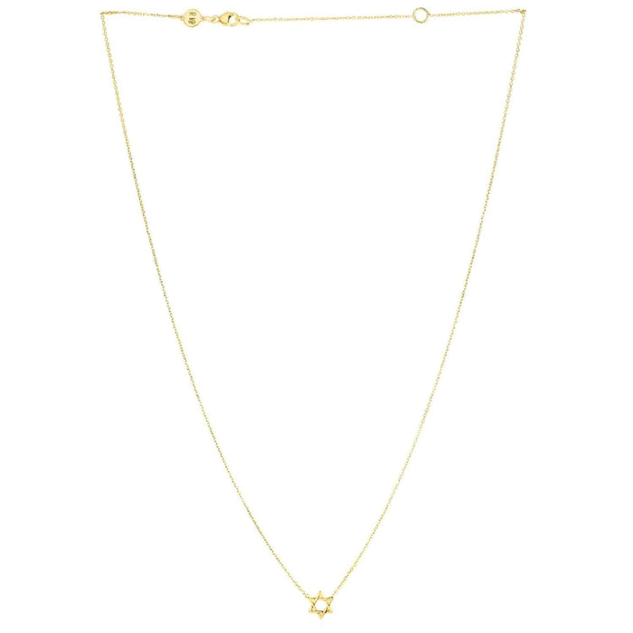 14K Yellow Gold Star of David Cable Necklace (Solid Links) 16" - 18" Adjustable - WJD Exclusives