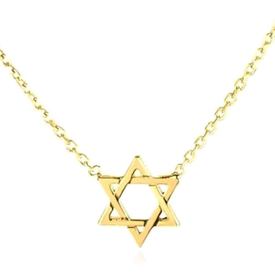 14K Yellow Gold Star of David Cable Necklace (Solid Links) 16" - 18" Adjustable - WJD Exclusives