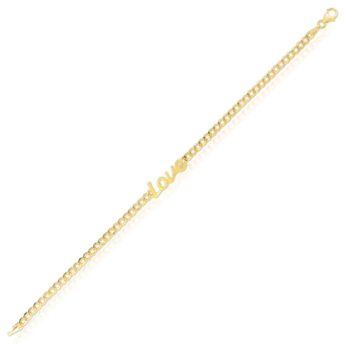 14K Yellow Gold Cuban "Love" Script Charm Bracelet (Hollow) 7" - WJD Exclusives