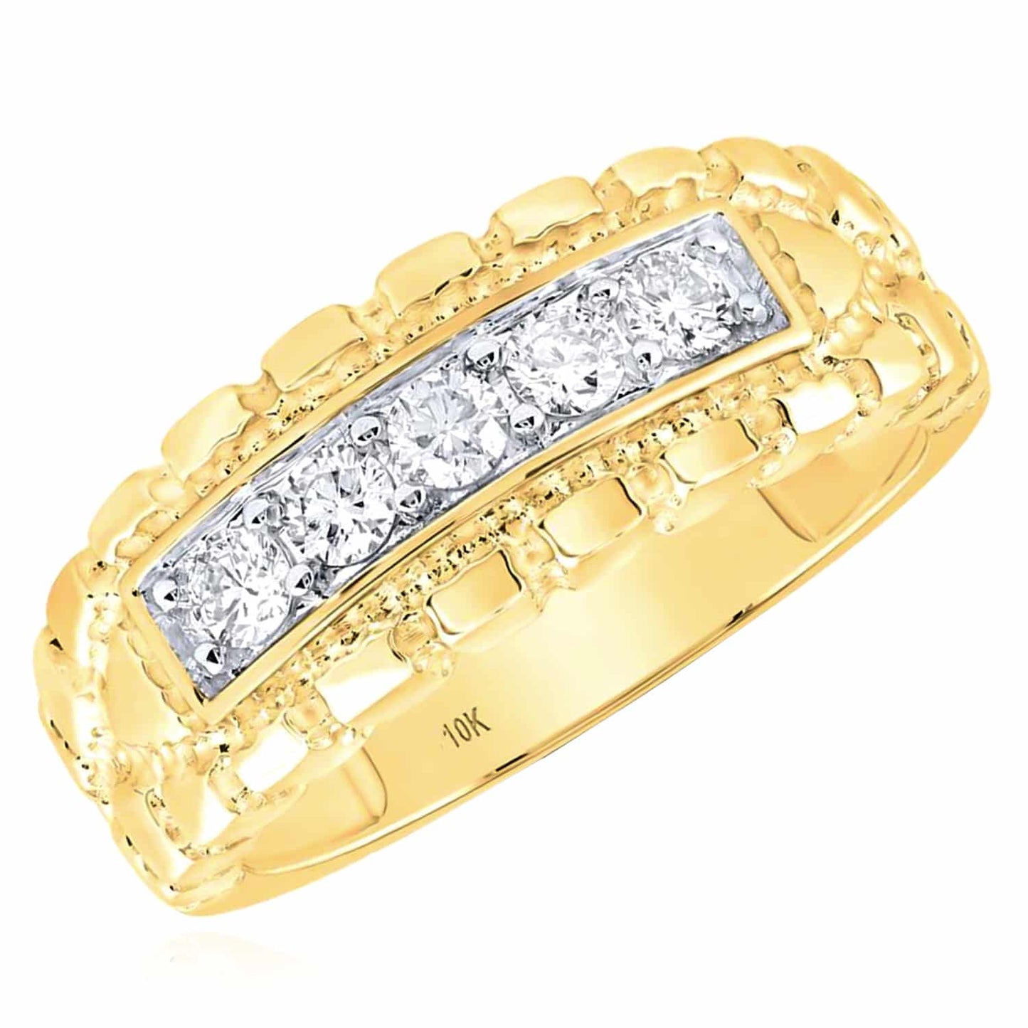 0.50CTW Real Diamond 10K Real Gold Nugget Band Ring