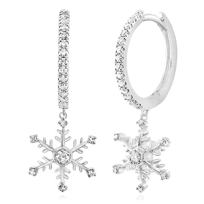 0.33CTW Natural Diamond 10K Gold Yellow White Snowflake Drop Earrings 28.5mm - WJD Exclusives