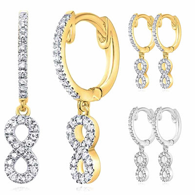 0.16CTW Natural Diamond 10K Gold White Yellow Infinity Drop Earrings 19mm - WJD Exclusives