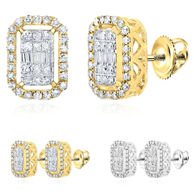 0.50CTW Natural Diamond 10K Gold White Yellow Baguette Rectangular Stud Earrings - WJD Exclusives