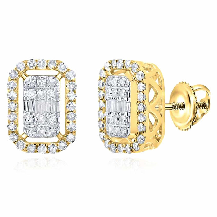 0.50CTW Natural Diamond 10K Gold White Yellow Baguette Rectangular Stud Earrings - WJD Exclusives