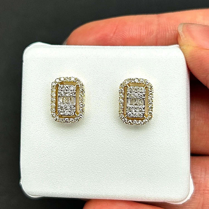 0.50CTW Natural Diamond 10K Gold White Yellow Baguette Rectangular Stud Earrings - WJD Exclusives