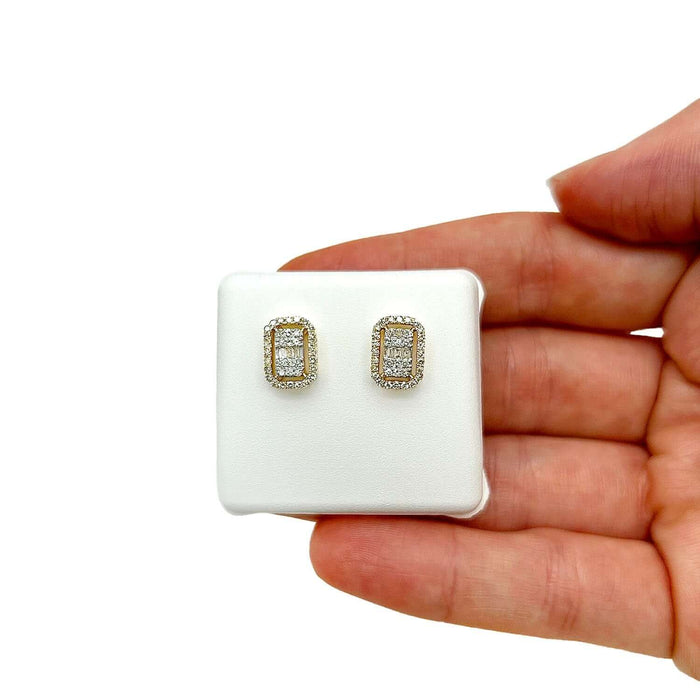 0.50CTW Natural Diamond 10K Gold White Yellow Baguette Rectangular Stud Earrings - WJD Exclusives