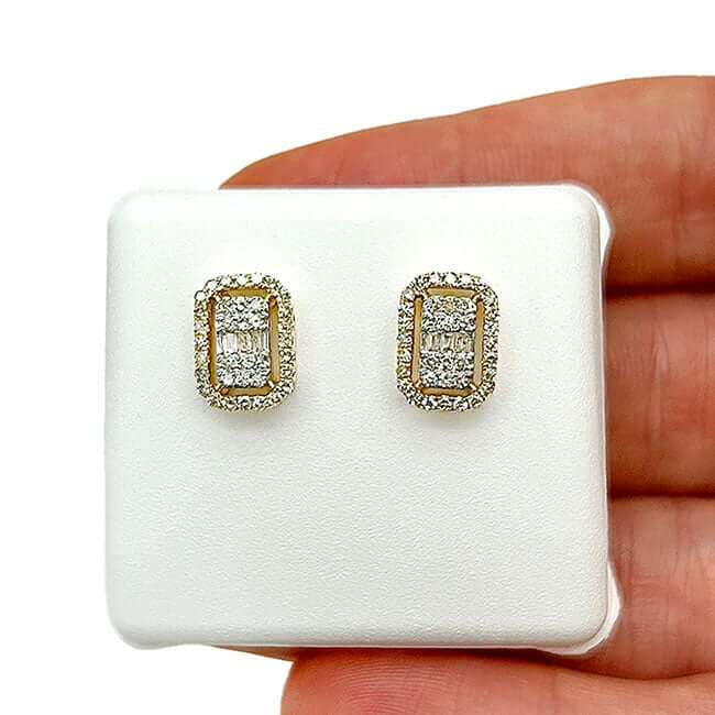 0.50CTW Natural Diamond 10K Gold White Yellow Baguette Rectangular Stud Earrings - WJD Exclusives