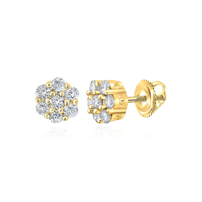 Natural Diamond 10K Gold Yellow White Rose Flower Cluster Stud Earrings 4.5 - 9mm - WJD Exclusives