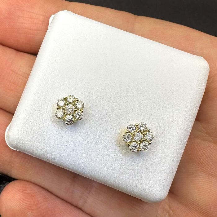Natural Diamond 10K Gold Yellow White Rose Flower Cluster Stud Earrings 4.5 - 9mm - WJD Exclusives