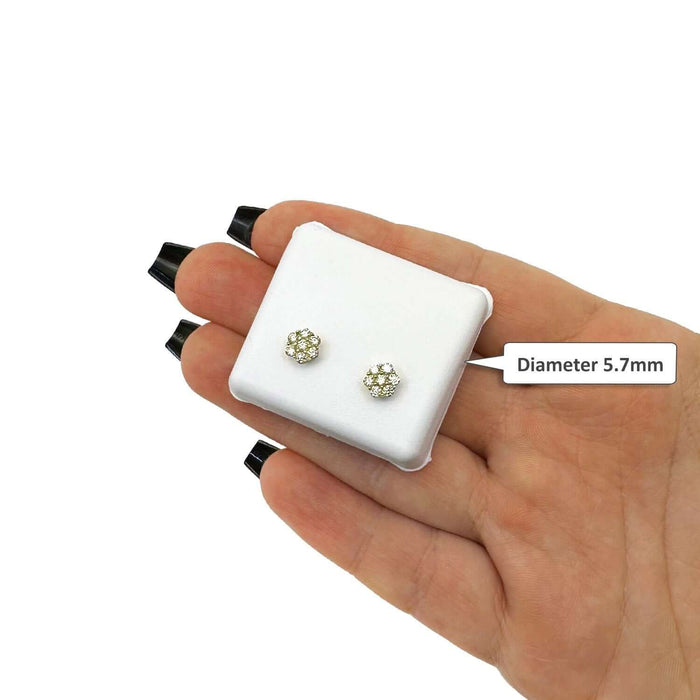 Natural Diamond 10K Gold Yellow White Rose Flower Cluster Stud Earrings 4.5 - 9mm - WJD Exclusives