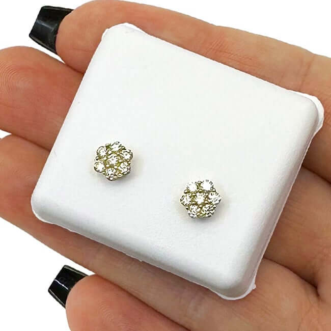 Natural Diamond 10K Gold Yellow White Rose Flower Cluster Stud Earrings 4.5 - 9mm - WJD Exclusives