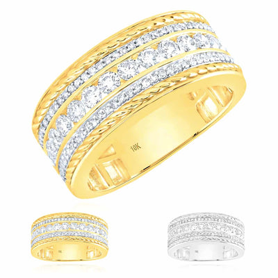 1.20CTW Natural Diamond 10K Gold Yellow White Band Ring - WJD Exclusives