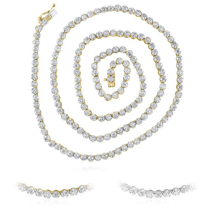 11CTW Real Diamond 3.3mm 14K Real Gold Yellow White Tennis Chain Necklace 24"