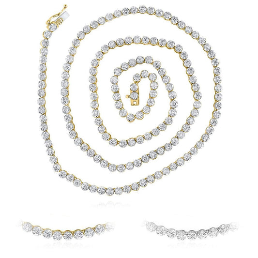 11CTW Real Diamond 3.3mm 14K Real Gold Yellow White Tennis Chain Necklace 24"