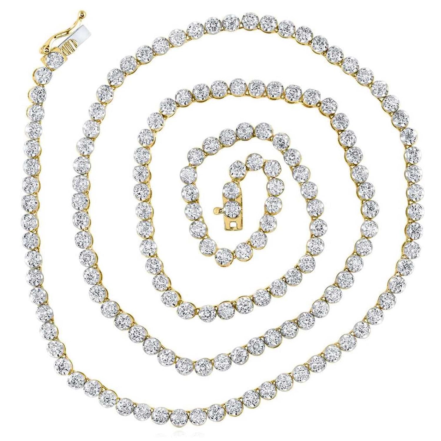 11CTW Real Diamond 3.3mm 14K Real Gold Yellow White Tennis Chain Necklace 24"
