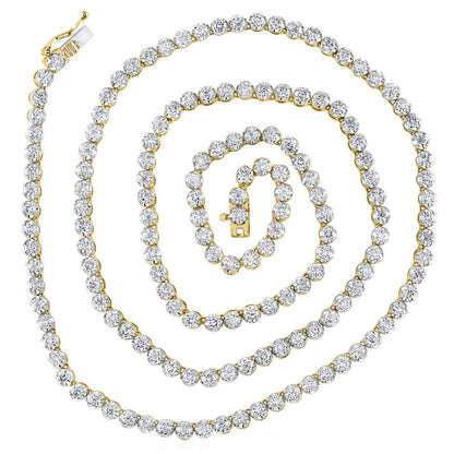 11CTW Real Diamond 3.3mm 14K Real Gold Yellow White Tennis Chain Necklace 24"