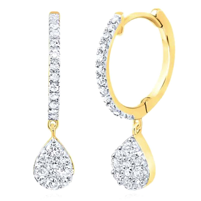 0.43CTW Natural Diamond 10K Gold Yellow White Rose Teardrop Earrings 19mm - WJD Exclusives