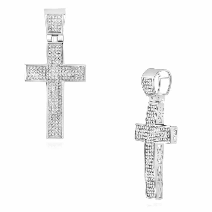 0.50CTW Natural Diamond Sterling Silver Cross Pendant 1.85" - WJD Exclusives