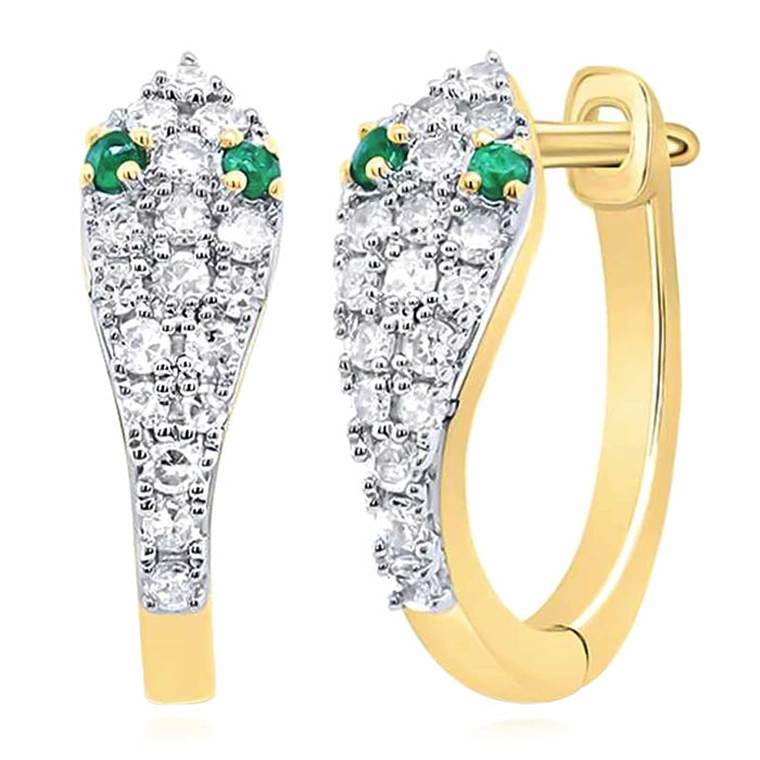 Natural Diamond Emerald 14K Yellow Gold White Serpentine Snake Hoop Earrings - WJD Exclusives