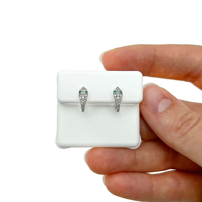 Natural Diamond Emerald 14K Yellow Gold White Serpentine Snake Hoop Earrings - WJD Exclusives