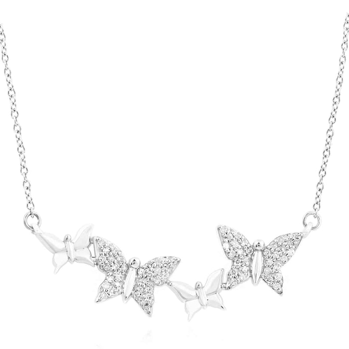 0.25CTW Natural Diamond 10K Yellow White Gold Butterfly Necklace (Solid Links) 18" - WJD Exclusives