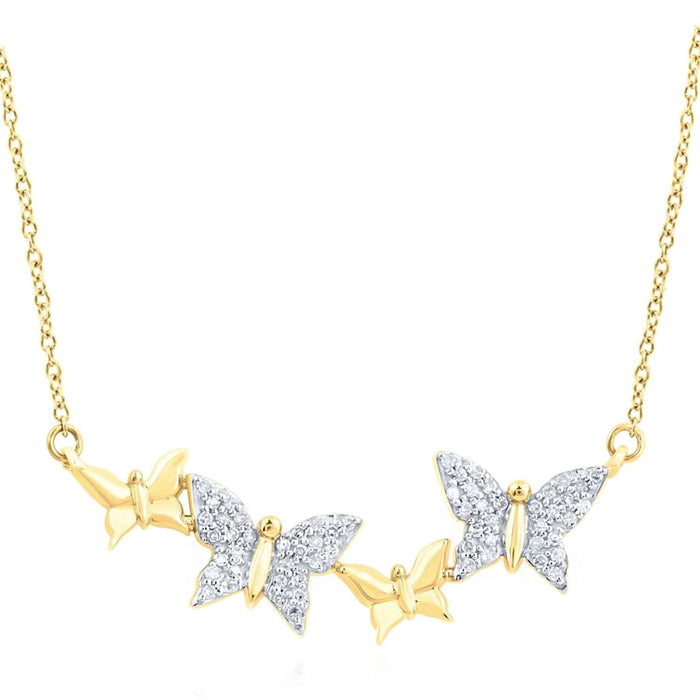 0.25CTW Natural Diamond 10K Yellow White Gold Butterfly Necklace (Solid Links) 18" - WJD Exclusives