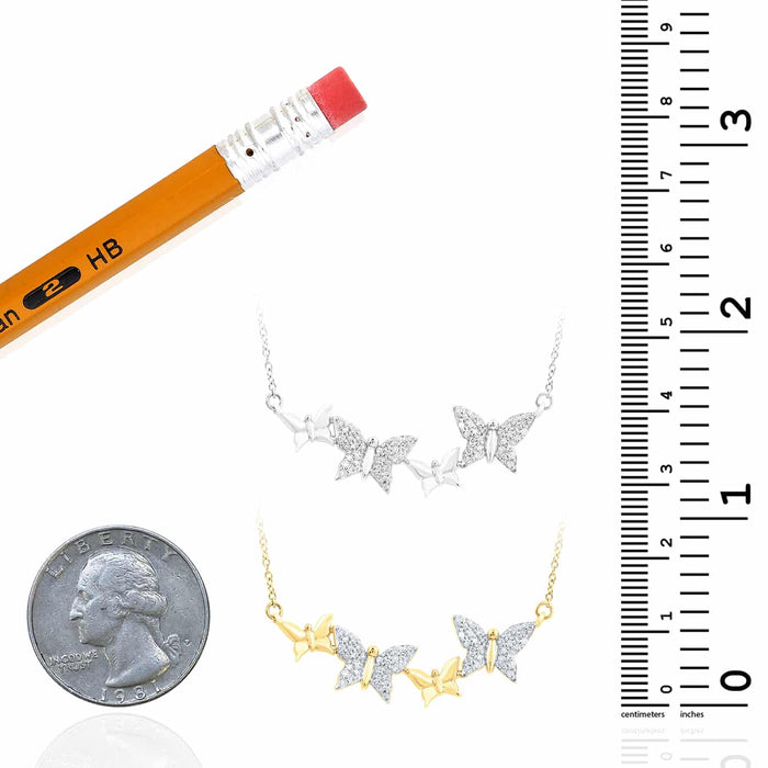 0.25CTW Natural Diamond 10K Yellow White Gold Butterfly Necklace (Solid Links) 18" - WJD Exclusives