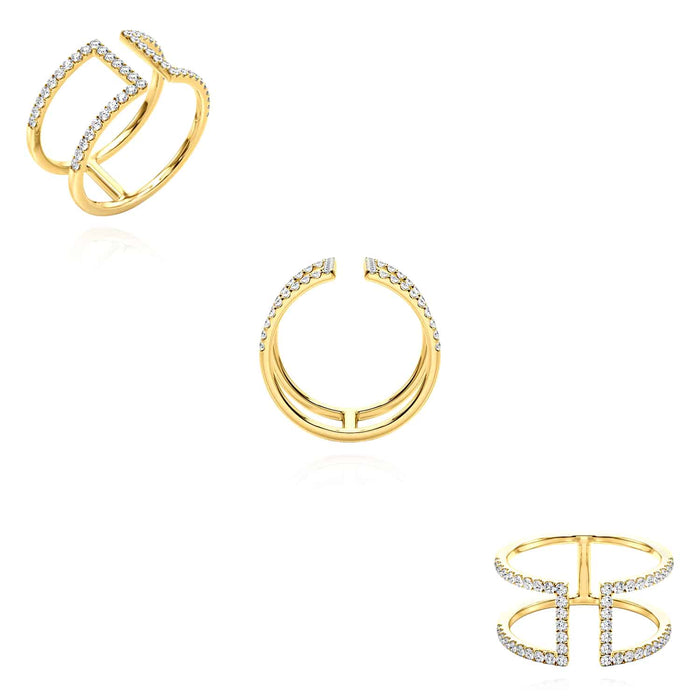 0.50CTW Natural Diamond 14K Gold Geometric Diamond Crossover Ring - WJD Exclusives