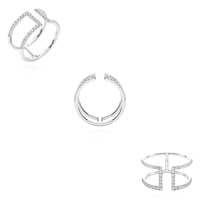 0.50CTW Natural Diamond 14K White Gold Geometric Diamond Crossover Ring - WJD Exclusives