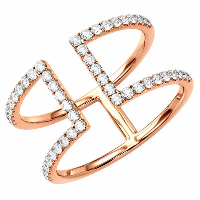 0.50CTW Natural Diamond 14K Rose Gold Geometric Crossover Ring - WJD Exclusives