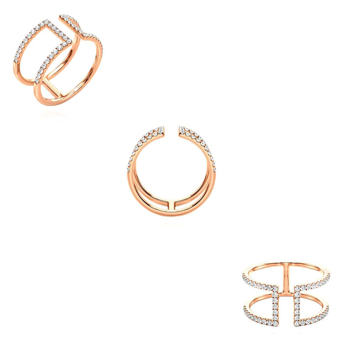 0.50CTW Natural Diamond 14K Rose Gold Geometric Crossover Ring - WJD Exclusives