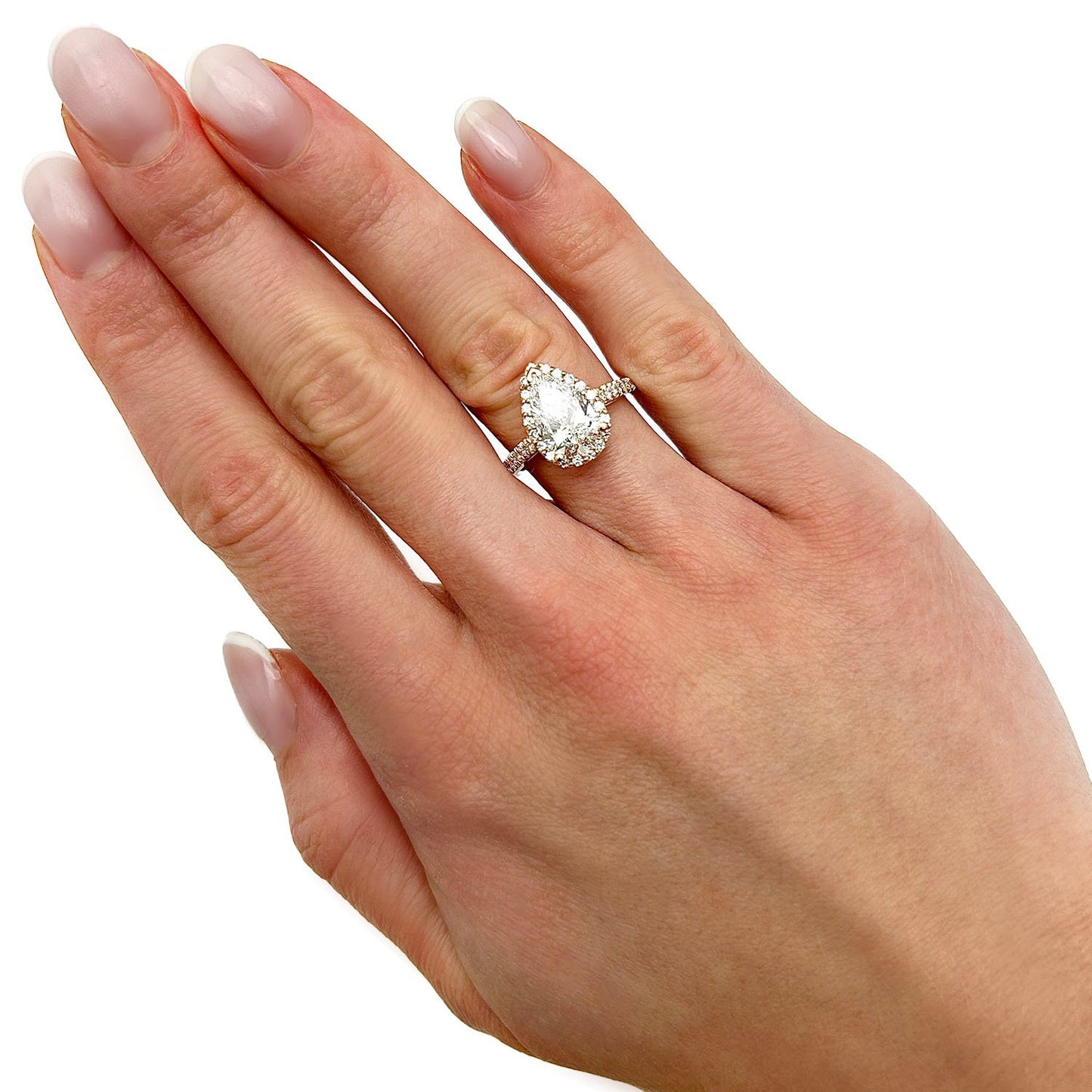 2.35CTW Lab-Grown Diamond 18K Gold Yellow Pear Halo Diamond Engagement Ring