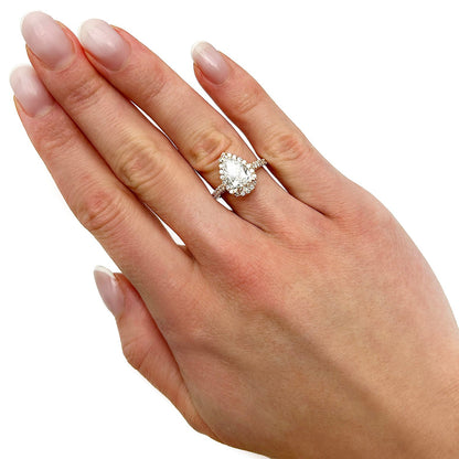 2.35CTW Lab-Grown Diamond 18K Gold Yellow Pear Halo Diamond Engagement Ring