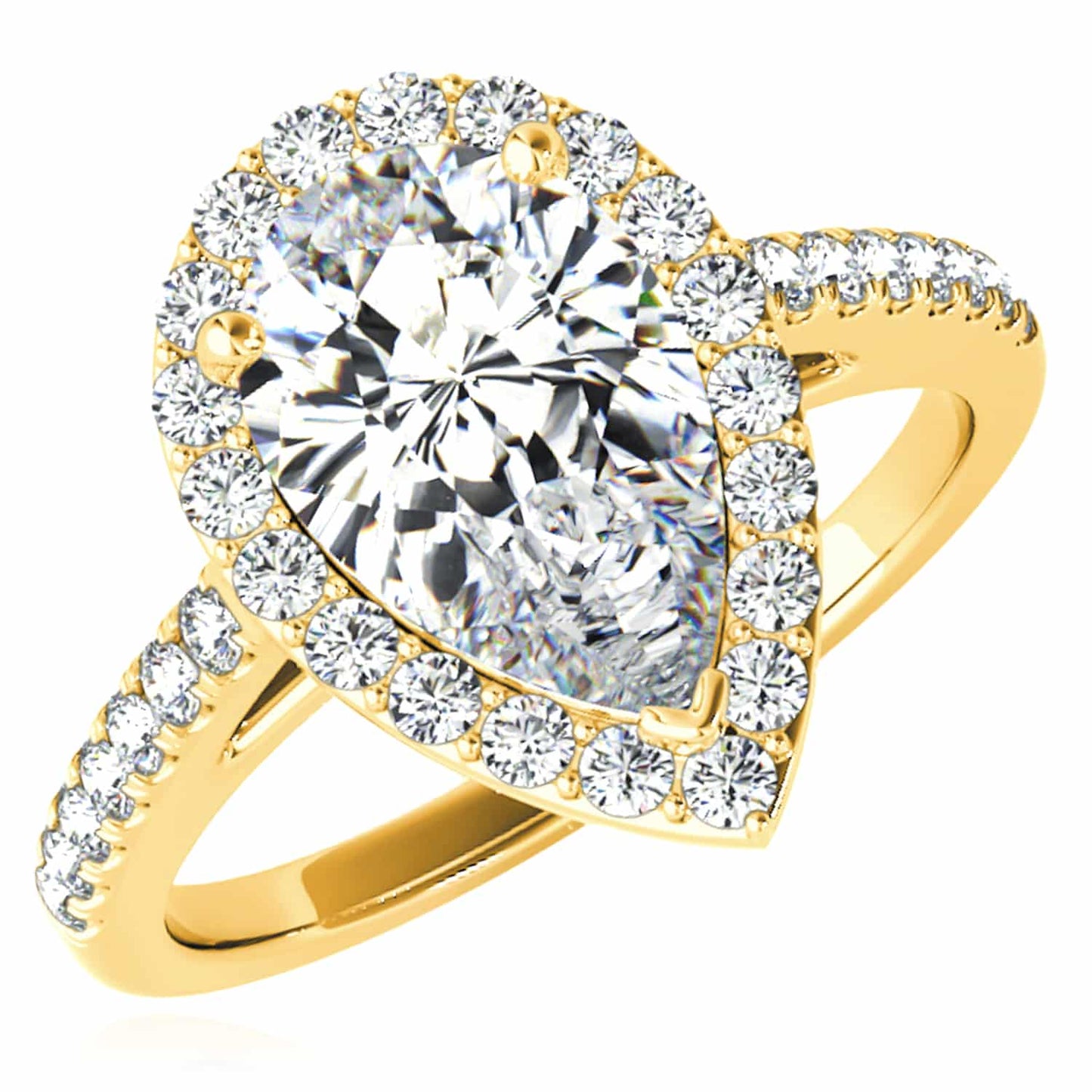 2.35CTW Lab-Grown Diamond 18K Gold Yellow Pear Halo Diamond Engagement Ring