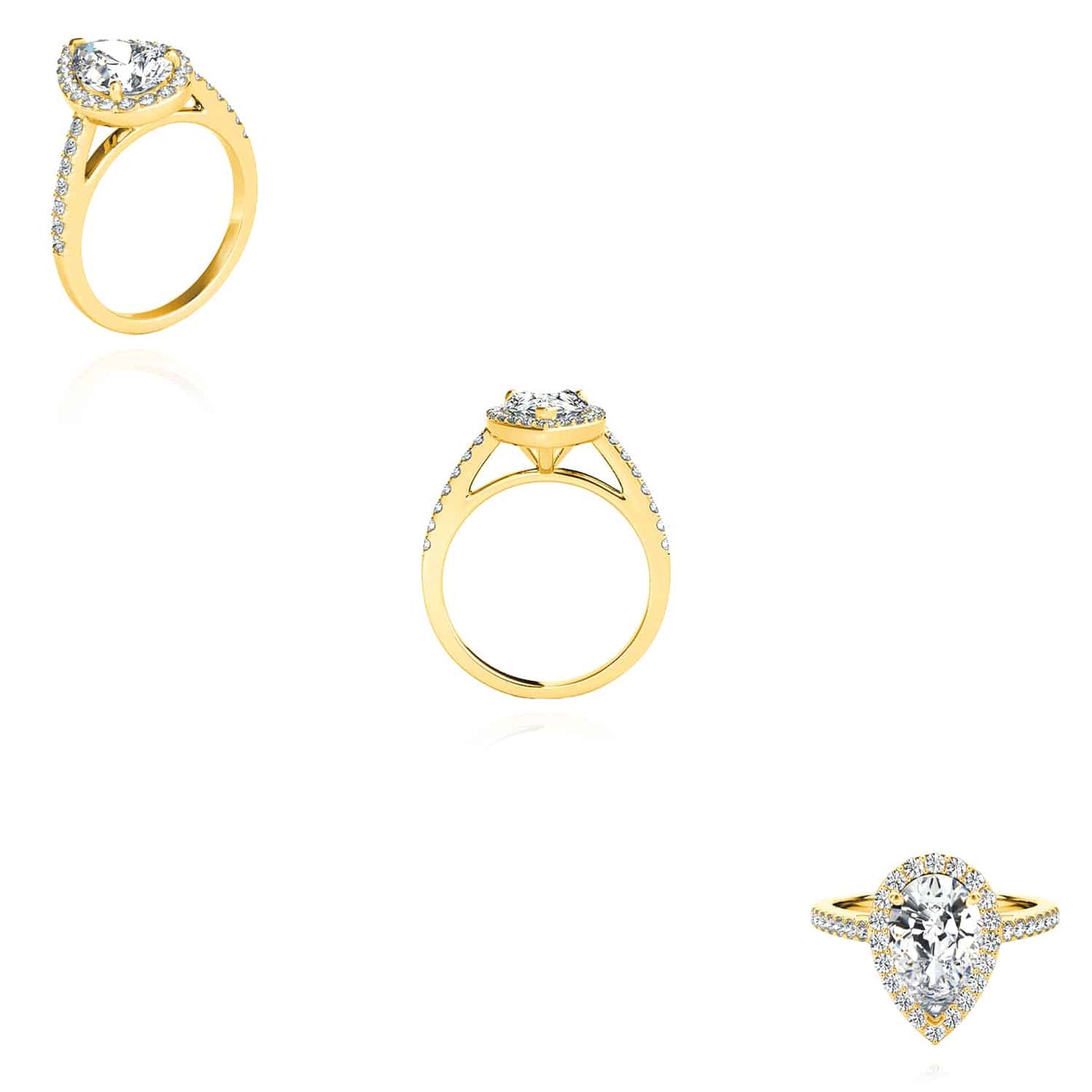 2.35CTW Lab-Grown Diamond 18K Gold Yellow Pear Halo Diamond Engagement Ring