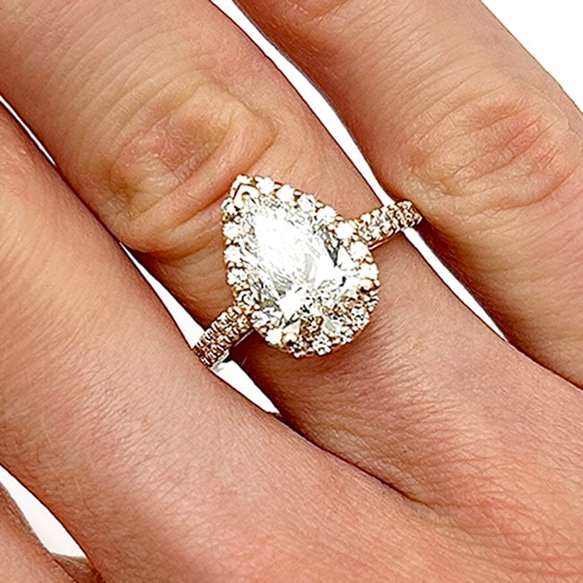 2.35CTW Lab-Grown Diamond 18K Gold Yellow Pear Halo Diamond Engagement Ring